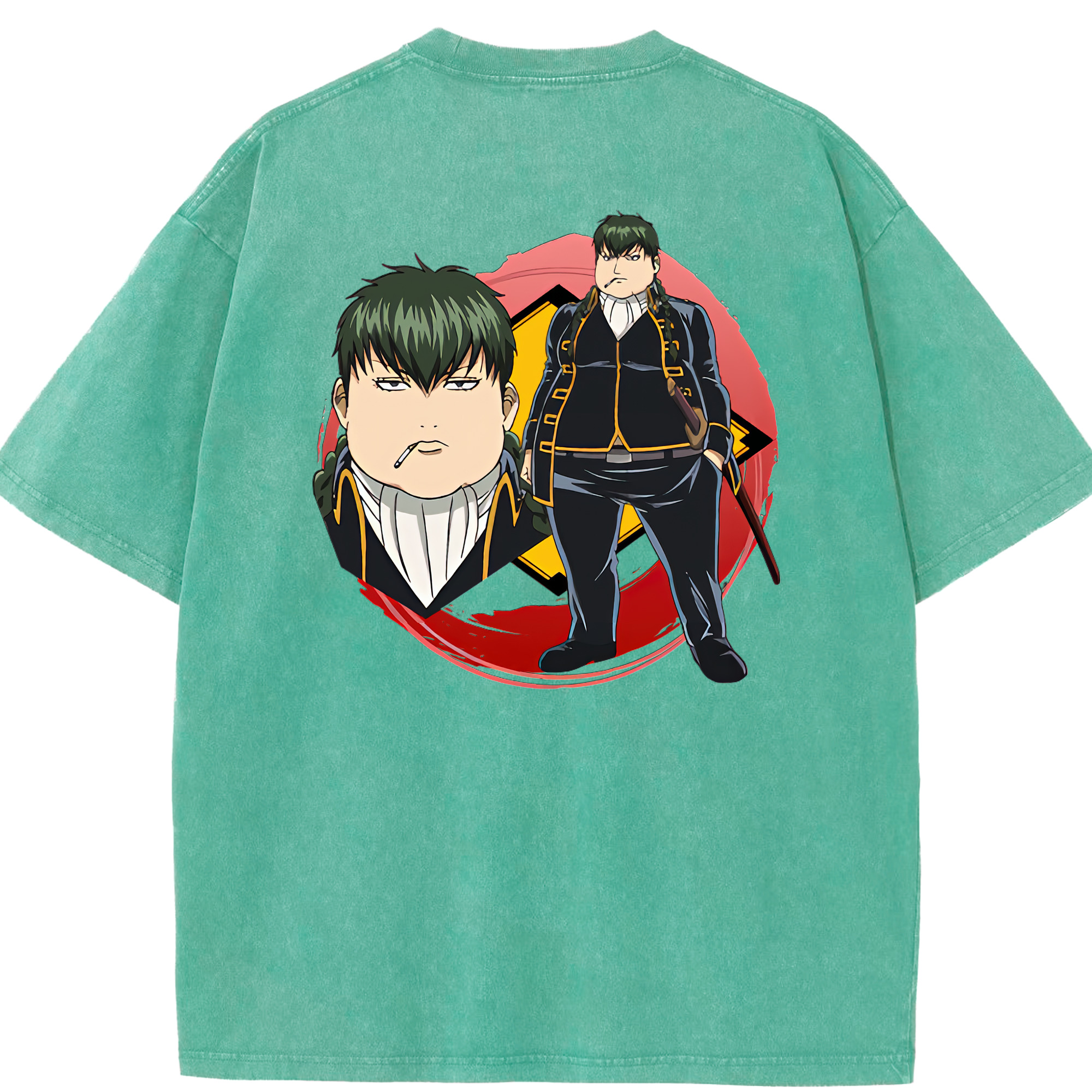 （画像用） ぎんたま 坂田銀時（さかたぎんとき） 神楽 志村新八（しむら しんぱち） GINTAMA Sakata Gintoki Kagura Shimura Shinpachi 綿100% ヴィンテージ風 半袖Tシャツ（背面プリント）